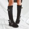 ZBYY Womens Knee High Chunky Low Heel Boots Slouchy Faux Suede Round Toe Buckle Warm Winter Boot Side Zipper Boots view 2
