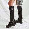 ZBYY Womens Knee High Chunky Low Heel Boots Slouchy Faux Suede Round Toe Buckle Warm Winter Boot Side Zipper Boots view 3
