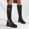 ZBYY Womens Knee High Chunky Low Heel Boots Slouchy Faux Suede Round Toe Buckle Warm Winter Boot Side Zipper Boots view 4