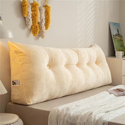 LQdpdd Large Triangular Headboard Wedge Bed Rest Reading Pillow for Sitting in Bed-Backrest Positioning Support Long Bolster Pillow for Daybed with Soft Velvet Covers,Yellow,Twin:100 * 20 * 50cm