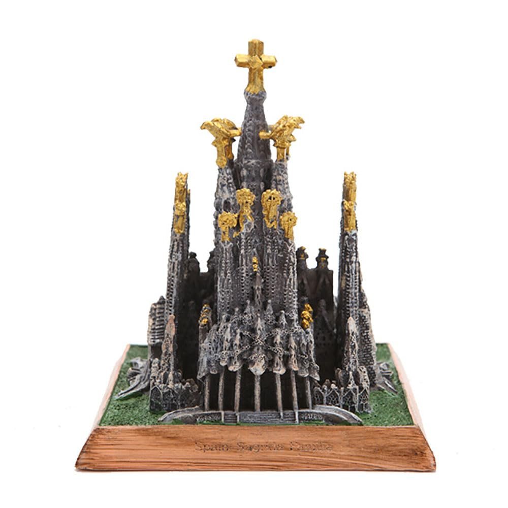 Lllunimon Spanish Sagrada Familia Cathedral Statue Building Model, Resin Miniature Crafts Ornaments Collection Idea Gifts