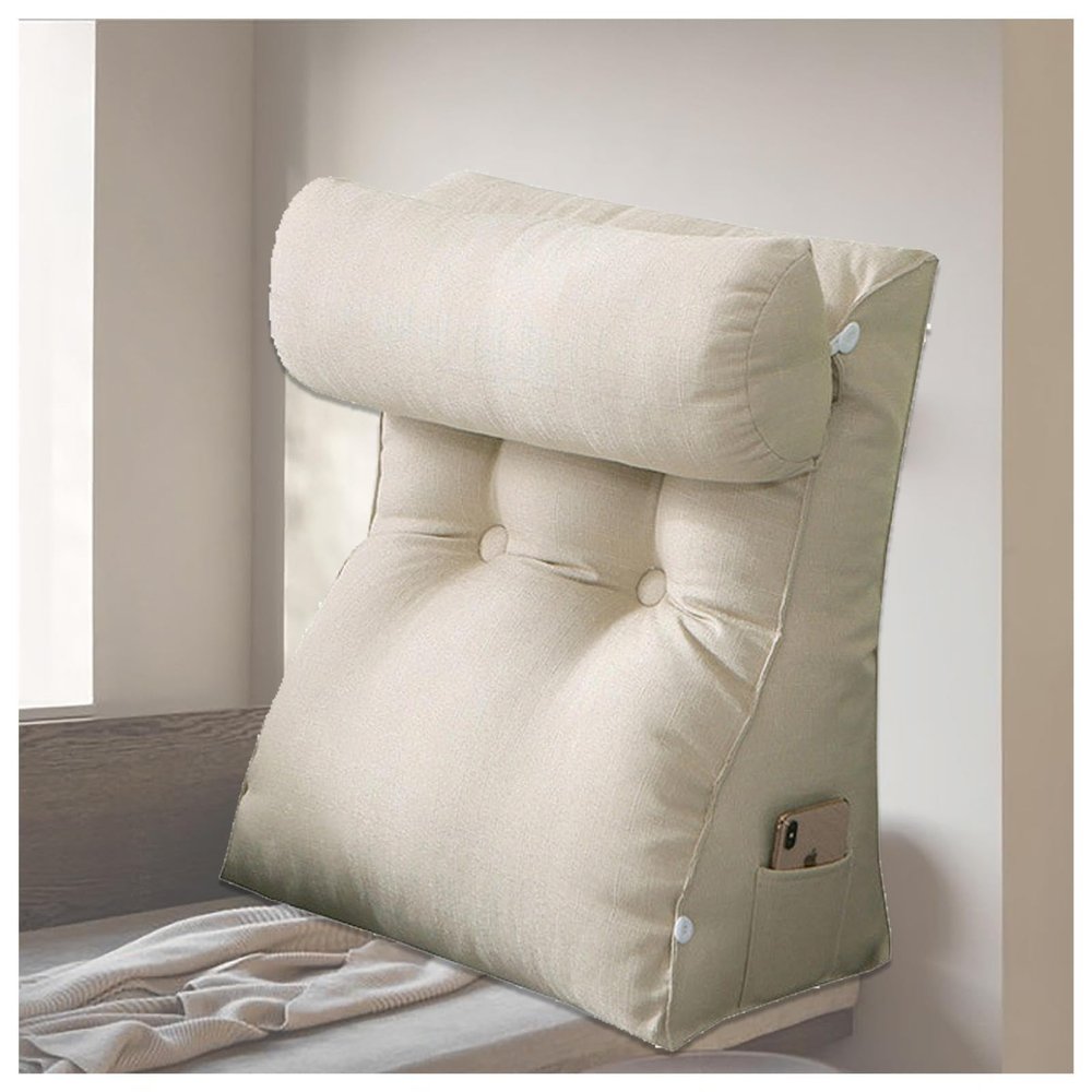 AKYLDI Sit up Pillow for Bed, Reading Pillow for Bed Adult Removable Neck Pillow/Washable Cover, Tv Pillows for Sitting in Bed for Reading Gaming,Beige