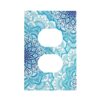 Tewujay Decorative Outlet Cover 1 Gang Blue Vintage Retro Mandala Light Switch Cover Single Duplex Wall Plate Covers Switchplate Covers Electrical Faceplate for Farmhouse Home Decor