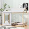 KOYVRY Twin House Bed, Twin Floor Bed with Roof and Window Design, Toddler House Bed with Wooden Frame, House Bed for Kids, Teenager, Box Spring Not Required (White+Natural) view 1
