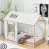 KOYVRY Twin House Bed, Twin Floor Bed with Roof and Window Design, Toddler House Bed with Wooden Frame, House Bed for Kids, Teenager, Box Spring Not Required (White+Natural) view 4