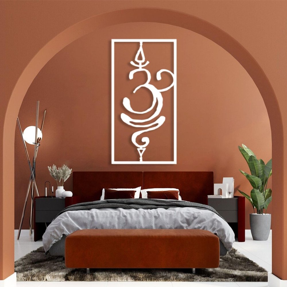 Kewhush Metal Om Decor, Om Sign Metal Wall Decor, Sanskrit Yoga Symbol Decor, Aum Symbol, Om Wall Art, Metal Wall Art, Yoga Studio Decor, Zen Wall Hangings (30"x16" | 76x39.5 cm, White)