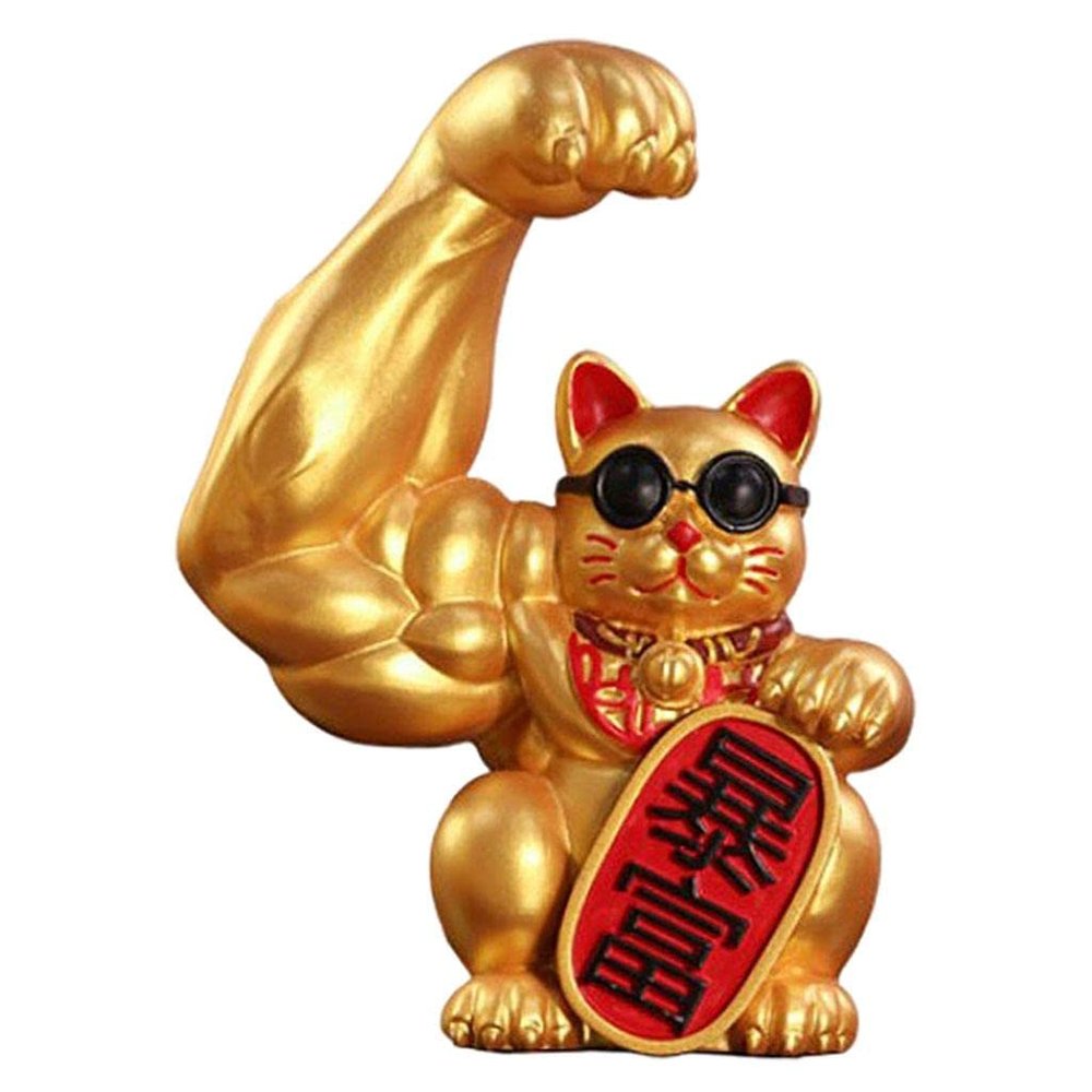 Badiman Muscle Arm Lucky Cat Figurine, Funny Cat Sculpture Chinese Decorations Gift Shop Sculptures Fortune Wealth Welcoming Cat Ornament Decor