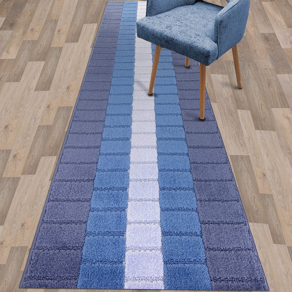 Custom Length Special Size Non-Slip Carpet Runner Rug for Long Narrow Hallways, Prevent Slippery Cold Floors, Blue Multi, 25 '' X 19 '