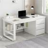 NIUYAO Small Computer Desk with 3-Drawers Modern Writing Table Storage Shelves Work Desk PC Table Home Office Corner Study Desk Without Chair (White, 47" L x 20" W x 29" H) view 1