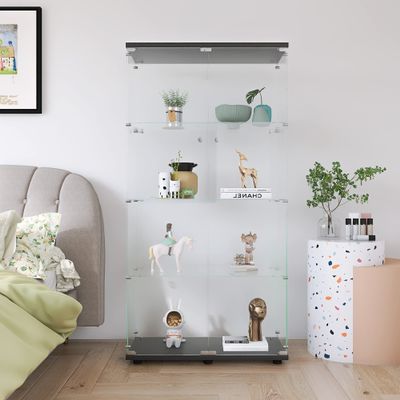 Maxtude Glass Display Cabinet with 2 Doors, 4 Shelves Glass Curio Cabinet, Floor Standing Bookshelf File Cabinets for Home Office Quick-Install