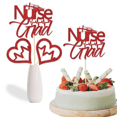 8Pcs Nurse Grad Centerpiece Sticks, Nursing Grad Sticks Decorations, 2025 Medical Nursing School Class of 2025 Grad Doctor Graduation Party Decor Supplies Red Glitter