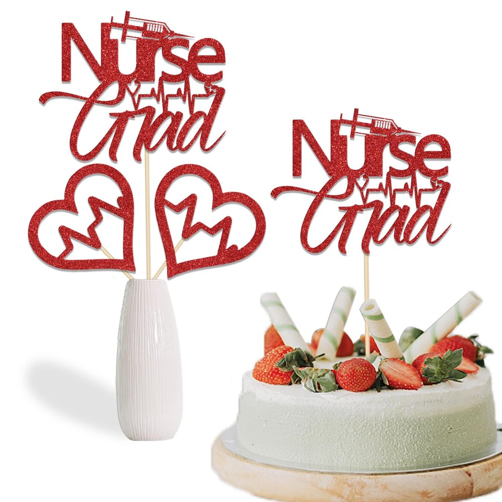 8Pcs Nurse Grad Centerpiece Sticks, Nursing Grad Sticks Decorations, 2025 Medical Nursing School Class of 2025 Grad Doctor Graduation Party Decor Supplies Red Glitter