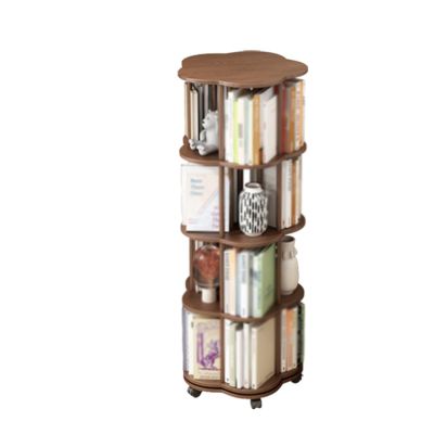 Rotating Bookshelf Tower on Wheels, Revolving Bookcase 4/5 Tier for Small Space Designed for Adults, Mobile Tall Bookcase Modern Special Bookshelf Tower for Bedroom ( Color : Walnut , Size : 4 tier )