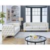 2 Piece Chesterfield Sofa Set for 6, 3 Seater + 3 Seater Sofa Set, Double Sofa Couch Set, Velvet Tufted Couch Set with Square Arm, Metal Legs for Living Room (Beige) view 3
