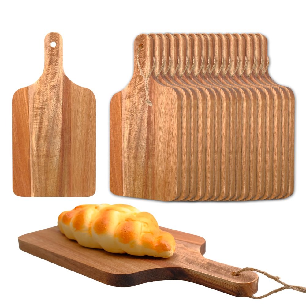 18 Pcs Acacia Wood Cutting Board Bulk Wood Cutting Board with Handle Kitchen Tray Charcuterie Boards for Pizza, Bread, Cheese, Fruit, Vegetables (12 x 6 Inch)