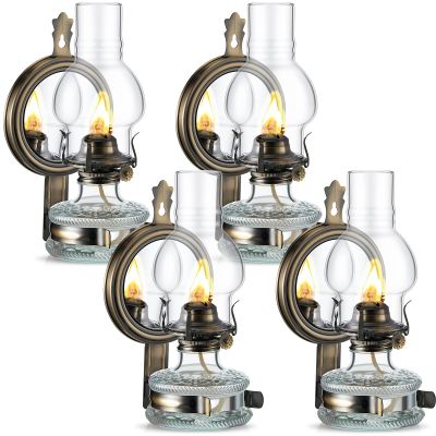 Yexiya 4 Pcs Large Kerosene Lamp Lantern Chamber Oil Wall Mounted Vintage Glass Clear Kerosene Lamp Rustic with Oil Wick for Indoor Home Decor Lighting(Bronze)