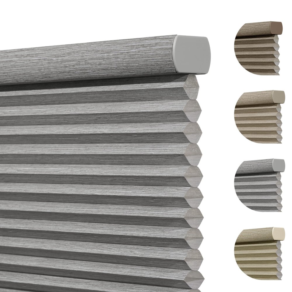 Boolegon 1.5" Jacquard Patten Cordless Cellular Shades for Windows Light-Fitering Fabric Thermal Insulated, Noise Reduction, Room Darkening Honeycomb Blinds for Home, Gray, 75" W x 48" H