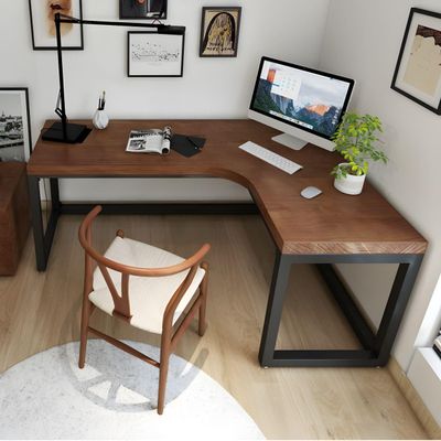 CraftThink Modern L-Shape Office Desk, Solid Wood Writing Desk Computer Desk Study Table Work Desk for Home Bedroom Office Study, 55" L x 39.5" W x 29.5" H-Right Hand Return (Without Chairs)