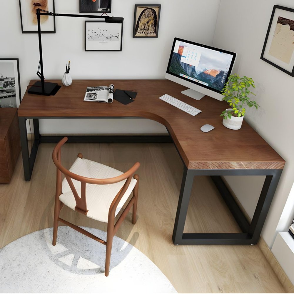 CraftThink Modern L-Shape Office Desk, Solid Wood Writing Desk Computer Desk Study Table Work Desk for Home Bedroom Office Study, 55" L x 39.5" W x 29.5" H-Right Hand Return (Without Chairs)