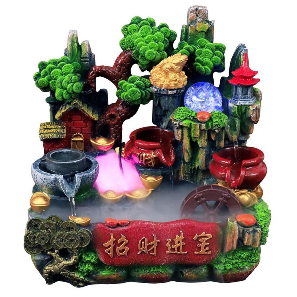 ENGENDER Waterfall Fountain Indoor Tabletop Fountain Chinese Resin Crafts Rockery Water Fountain Home Decoration Living Room Ornaments Home Fountain
