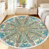 Lacomfy Round Rug Carpet 5Ft Boho Floral Rug for Bedroom Farmhouse Living Room Kids Room, Large Circle Nonskid Decorative Rug with Tassels, Washable Entrance Doormat Hallway Mat, Green view 1