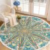 Lacomfy Round Rug Carpet 5Ft Boho Floral Rug for Bedroom Farmhouse Living Room Kids Room, Large Circle Nonskid Decorative Rug with Tassels, Washable Entrance Doormat Hallway Mat, Green view 2