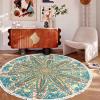 Lacomfy Round Rug Carpet 5Ft Boho Floral Rug for Bedroom Farmhouse Living Room Kids Room, Large Circle Nonskid Decorative Rug with Tassels, Washable Entrance Doormat Hallway Mat, Green view 3