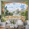 EMMTEEY Flower Wall Tapestry Pretty Tapestry View from Balcony of Waterfalls with Castles Tapestries for Bedroom 92.5X70.9 Inches Present for Families view 3