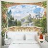 EMMTEEY Flower Wall Tapestry Pretty Tapestry View from Balcony of Waterfalls with Castles Tapestries for Bedroom 92.5X70.9 Inches Present for Families view 4