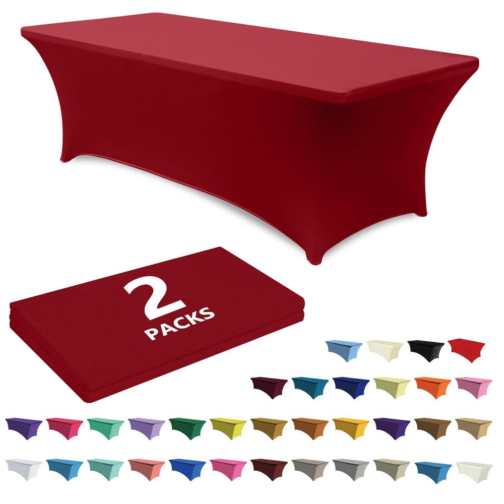 ABCCANOPY 2 Pack 4 FT Red Spandex Table Cover Stretch Fitted Wrinkle Resistant Tablecloth Reuse for Rectangular Folding Table Patry Event Wedding Banquet Protector