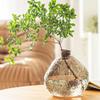 XIUWOUG Unique Hammered Brown Glass Vase for Plants Decor Ribbed Embossed Flower Vases for Centerpieces Living Room Entrance Table Decoration,Brown view 1