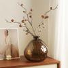 XIUWOUG Unique Hammered Brown Glass Vase for Plants Decor Ribbed Embossed Flower Vases for Centerpieces Living Room Entrance Table Decoration,Brown view 2