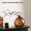 XIUWOUG Unique Hammered Brown Glass Vase for Plants Decor Ribbed Embossed Flower Vases for Centerpieces Living Room Entrance Table Decoration,Brown view 3