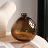 XIUWOUG Unique Hammered Brown Glass Vase for Plants Decor Ribbed Embossed Flower Vases for Centerpieces Living Room Entrance Table Decoration,Brown view 4