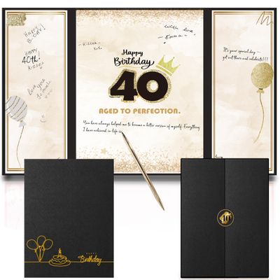 DOUBLESHOOT 40th Birthday Guest Book  Foldable Black and Gold Sign-in Poster Board Keepsake for Men or Women  Spark Foil Printed Gift  12x18 Inch Display  Aged to Perfection  Pen Not Included