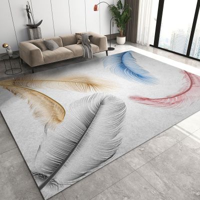 3D Watercolor Feather Area Rugs, Red Blue Yellow Black Retro Hand-Painted Rugs for Living Room, Bedroom Rug Pattern Clear Comfortable Feet Apply to Kitchen Dining Room Family and Pet,69ft/180*270cm