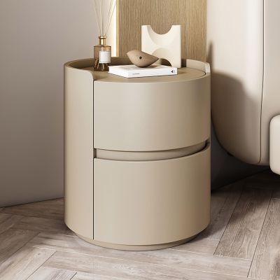 Modern minimalist bedroom solid wood white bedside table, round bedside table with storage drawers, bedroom side table, chest of drawers, wooden bedside table, mini bedside table, storage cabinet ( Co
