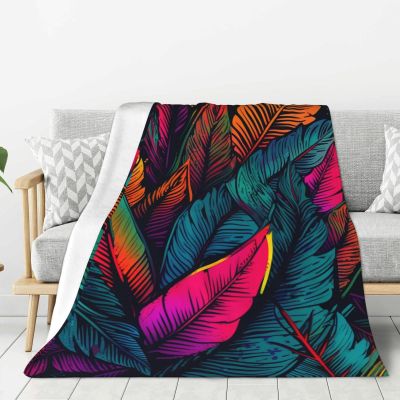 Flannel Throw Blanket, Super Soft Blankets 80"x60", Warm Plush Blankets and Throws, Lightweight Cozy Fuzzy Blanket for Couch Sofa Bed, Colorful Tropical Leaves Pattern Throw Blanket All-Season