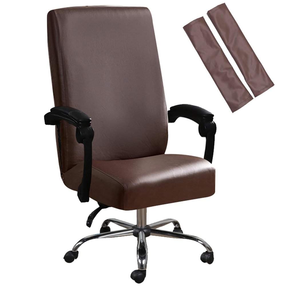 Shukii Waterproof Office Chair Cover with Arms PU Computer Desk Seat Cover