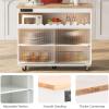Kitchen Island with Drop Leaf and LED Light, Kitchen Cart on Wheels with Wood Top Large Serving Trolley Cart Power Outlets, 2 Sliding Fluted Glass Doors, Two Cabinet, 1 Open Shelf, White view 4