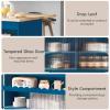 Kitchen Island Cart with Wood Drop-Leaf Countertop, Storage Trolley Cart on Wheels LED Light Kitchen Cart with Power Outlets, 2 Sliding Fluted Glass Doors, 2 Cabinet and 1 Open Shelf, Navy Blue view 2