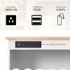 Kitchen Island Cart with Wood Drop-Leaf Countertop, Storage Trolley Cart on Wheels LED Light Kitchen Cart with Power Outlets, 2 Sliding Fluted Glass Doors, 2 Cabinet and 1 Open Shelf, Navy Blue view 3
