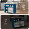 Kitchen Island Cart with Wood Drop-Leaf Countertop, Storage Trolley Cart on Wheels LED Light Kitchen Cart with Power Outlets, 2 Sliding Fluted Glass Doors, 2 Cabinet and 1 Open Shelf, Navy Blue view 4