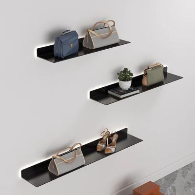 WENMEE Floating Wall Shelves, Wall Mounted Display Shelves Floating Wall Shelves with LED Warm Light for Bedroom Living Room DecorationStorage Plant Or Bookshelf (Color : Black, Size : 80x20x6cm)
