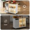 Kitchen Island with Drop Leaf, Rubber Wood Top Kitchen Cart with 2 Fluted Glass Doors and 1 Flip Cabinet Door LED Light Rolling Kitchen Island Cart with an Adjustable Shelf and 2 Drawers, White view 2