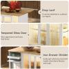 Kitchen Island with Drop Leaf, Rubber Wood Top Kitchen Cart with 2 Fluted Glass Doors and 1 Flip Cabinet Door LED Light Rolling Kitchen Island Cart with an Adjustable Shelf and 2 Drawers, White view 4