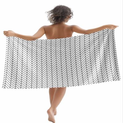 Black Geometric Chevron Beach Towel - 35x71 Inch Sand Proof Water Absorbent Travel Towel for adults, Modern Abstract Art Aesthetics Quick Dry Pool Towel Travel Camping Blanket for Yoga Bathroom