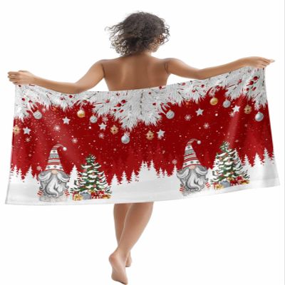 Christmas Red Beach Towel - 31x63 Inch Sand Proof Water Absorbent Travel Towel for adults, Gnomes Tree White Pine Needles Snowflakes Quick Dry Pool Towel Travel Camping Blanket for Yoga Bathroom