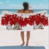 Christmas Red Beach Towel - 31x63 Inch Sand Proof Water Absorbent Travel Towel for adults, Gnomes Tree White Pine Needles Snowflakes Quick Dry Pool Towel Travel Camping Blanket for Yoga Bathroom view 3