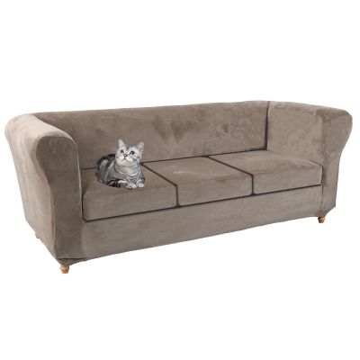 LZYLZH Chesterfield Sofa Cover Stretch Sofa Slipcovers Washable Velvet Couch Cover Cushion Furniture Protector for Curved Settee Fitted (Taupe,Sofa+3 Small Seats)